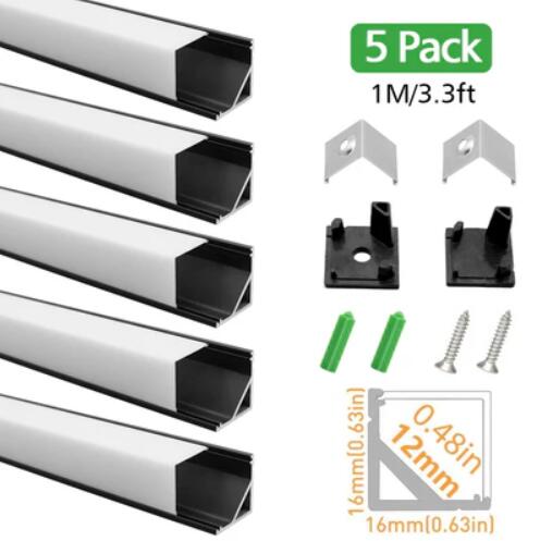 (image for) Black Corner LED Profile V01 16x16mm V-Shape Vertical Angle Cover Corner Mounting LED Aluminum Channel Extrusion